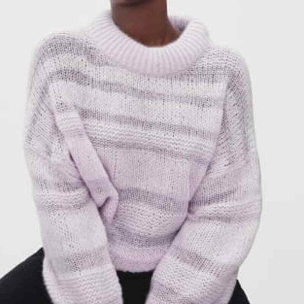 Everlane The Puff Sweater, SMALL Striped Merino Wool Alpaca Chunky Knit Pullover